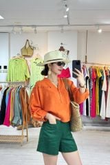 Áo cổ trụ 19 nút bọc màu Linen tưng premium Cói Design