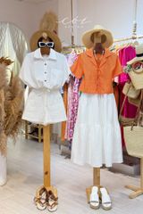 Áo sơ mi croptop rút dây linen tưng Cói Design