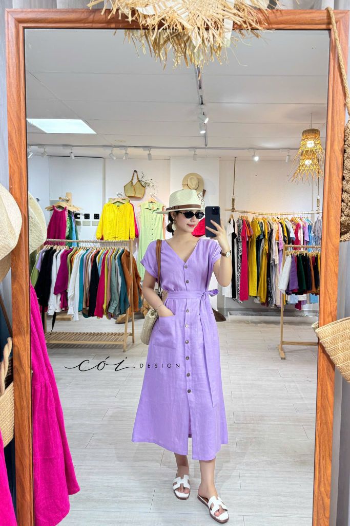 Đầm suông tt kèm belt linen tưng Cói Design