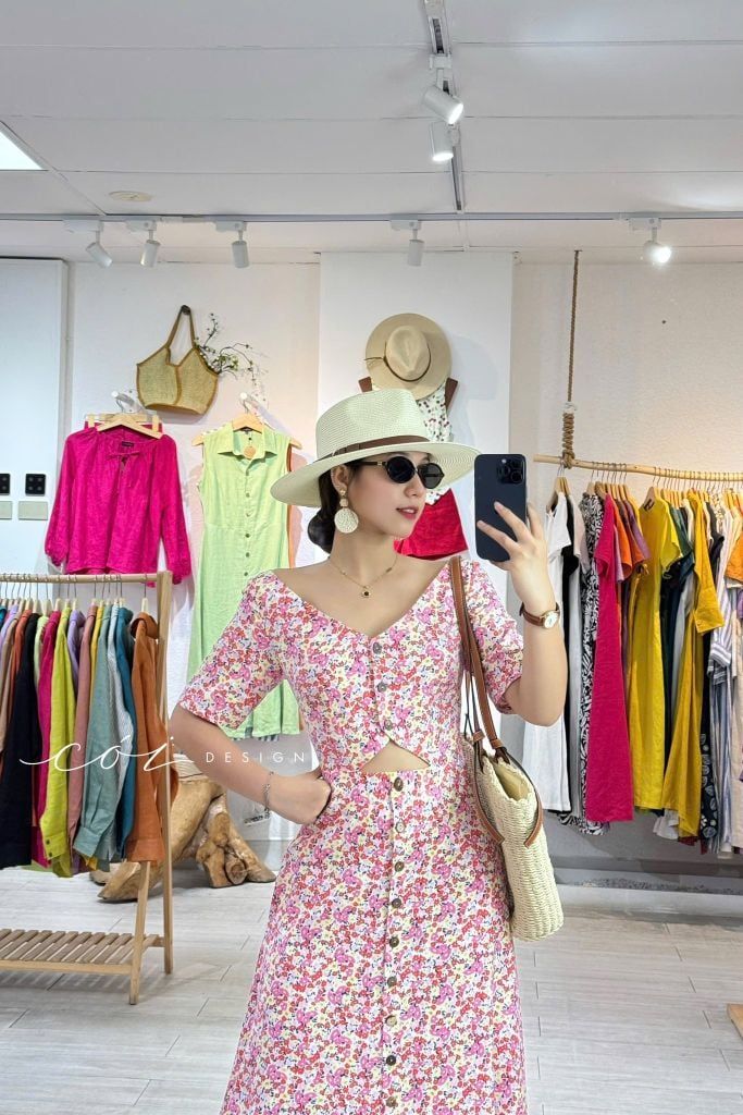 Đầm phối nơ lưng linen hàn Cói Design