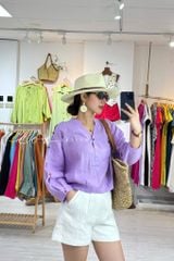 Áo cổ trụ 19 nút bọc màu Linen tưng premium Cói Design