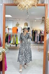Đầm nút bọc cổ V Linen Cói Design