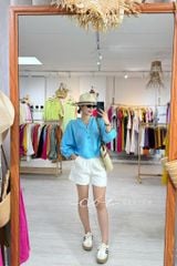 Áo cổ trụ 19 nút bọc màu Linen tưng premium Cói Design