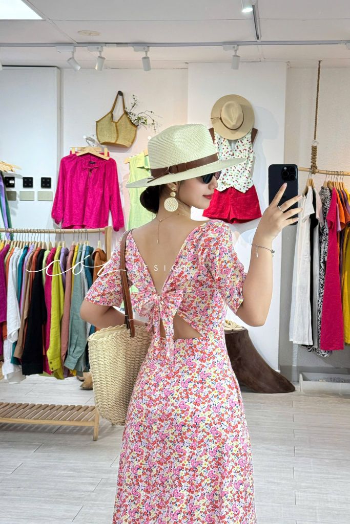 Đầm phối nơ lưng linen hàn Cói Design