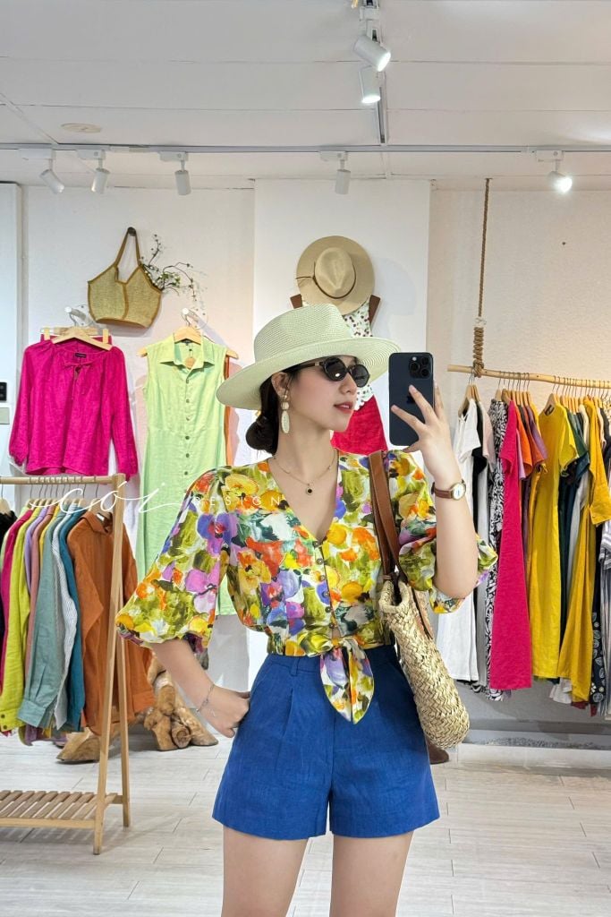 Áo croptop tay bí phối dây linen Cói Design