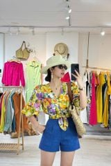 Áo croptop tay bí phối dây linen Cói Design