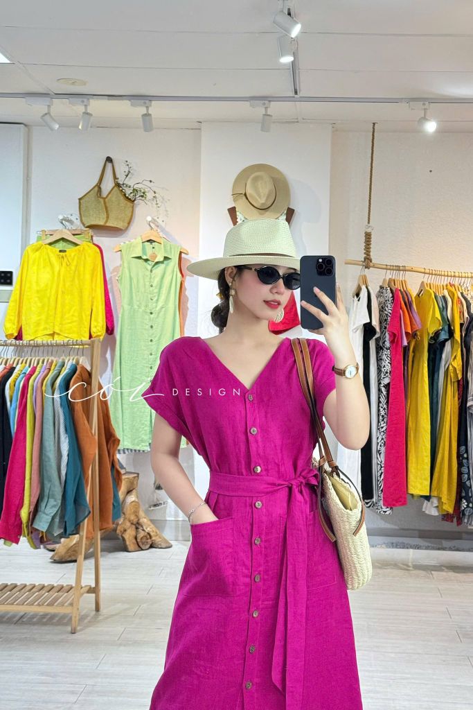 Đầm suông tt kèm belt linen tưng Cói Design
