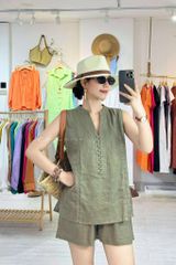 Set linen nút bọc sát nách Cói Design