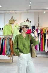 Áo cổ trụ 19 nút bọc màu Linen tưng premium Cói Design