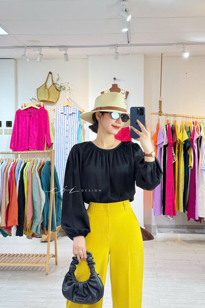 Áo lụa cổ nhún tay phồng Cói Design