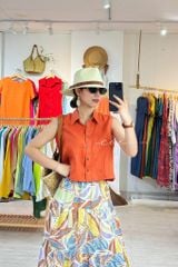 Áo sát nách croptop cổ sơ mi Linen Cói Design