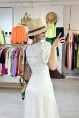 Đầm cổ tim nút bọc Linen tưng premium Cói Design