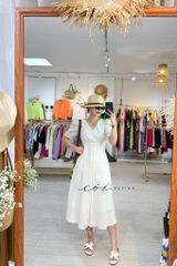 Đầm cổ tim nút bọc Linen tưng premium Cói Design