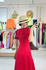 Đầm cổ tim nút bọc Linen tưng premium Cói Design