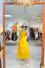 Đầm linen rút túi sát nách Cói Design