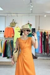 Đầm linen rút túi sát nách Cói Design