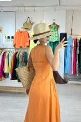 Đầm linen rút túi sát nách Cói Design