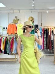 Đầm linen rút túi sát nách Cói Design
