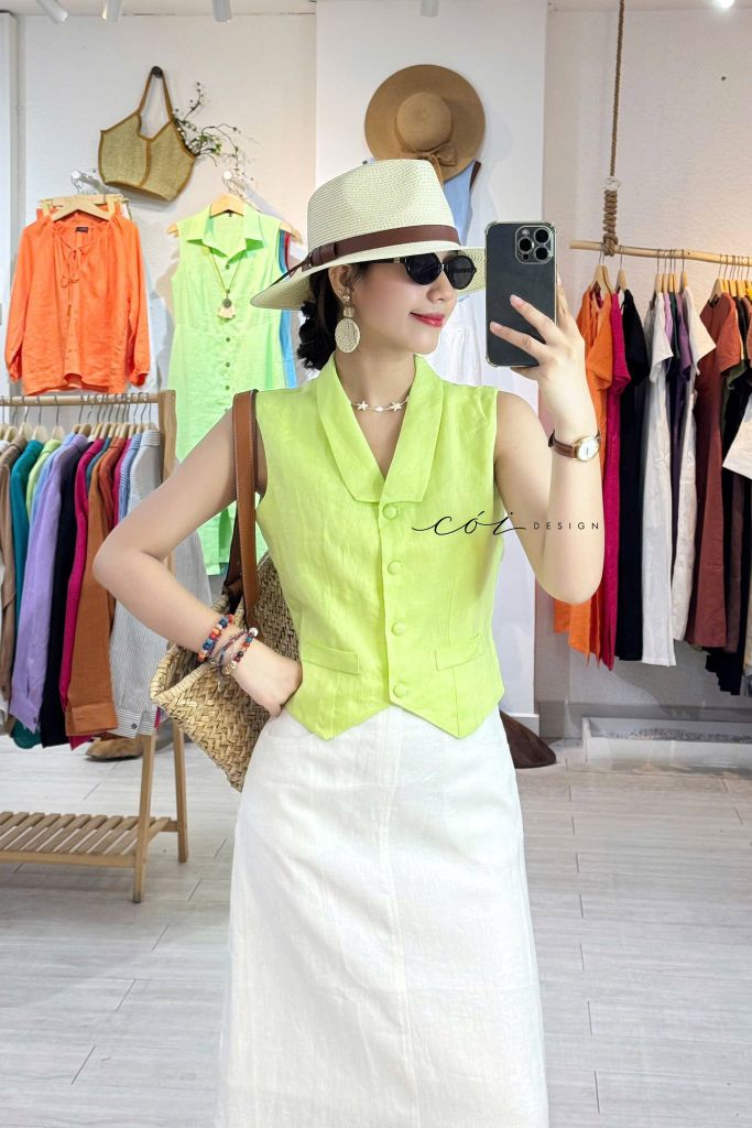 Chân váy gile linen tưng premium Cói Design