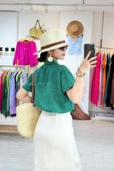 Áo Thêu hoa túi croptop rút eo linen tưng premium Cói Design