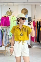 Áo Thêu hoa túi croptop rút eo linen tưng premium Cói Design