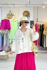 Áo Thêu hoa tay phồng cổ xếp nhún linen tưng premium Cói Design