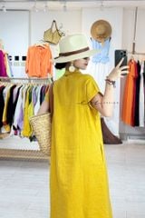Đầm cổ trụ nút bọc Linen tưng premium Cói Design