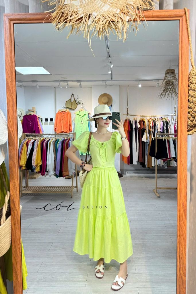 Áo croptop tay phồng phối nơ Linen tưng premium Cói Design