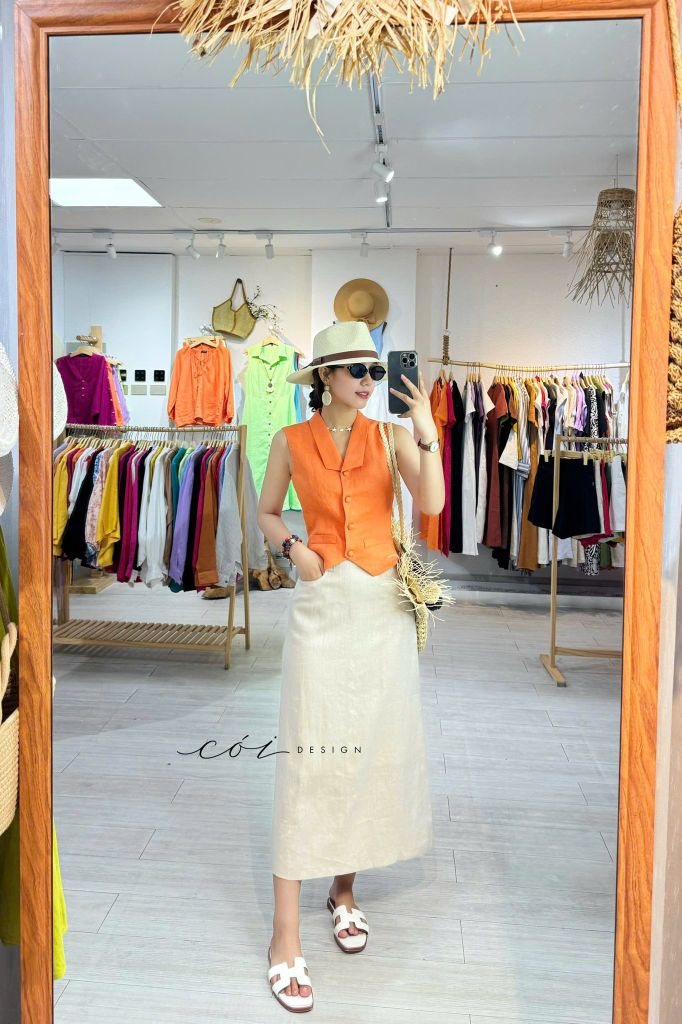 Chân váy gile linen tưng premium Cói Design