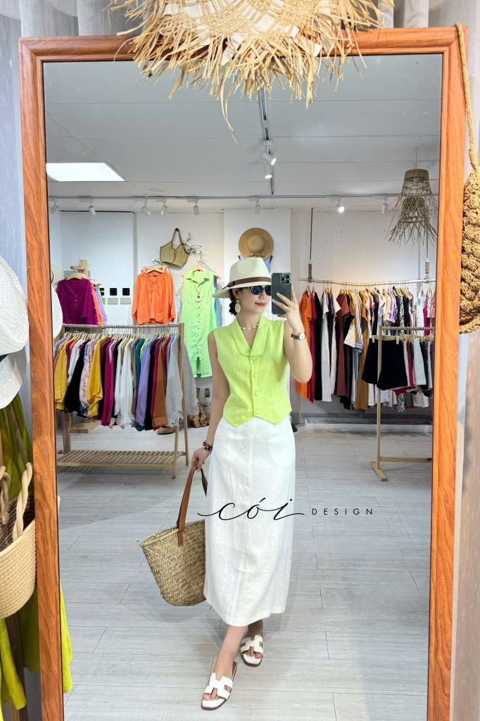 Chân váy gile linen tưng premium Cói Design