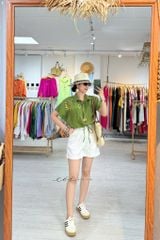 Áo Thêu hoa túi croptop rút eo linen tưng premium Cói Design