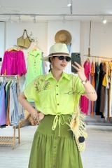 Áo Thêu hoa túi croptop rút eo linen tưng premium Cói Design