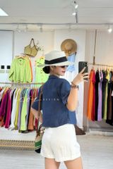 Áo croptop cổ vest thiết kế nơ Linen tưng premium Cói Design
