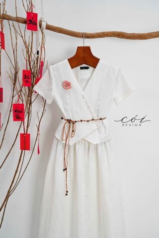 Áo gile xéo nút tay ngắn linen tưng premium Cói Design