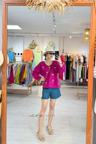 Áo Thêu hoa tay phồng cổ xếp nhún linen tưng premium Cói Design