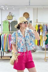 Áo danton thắt nơ linen tưng premium Cói Design