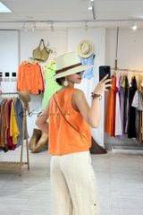 Áo cổ V sát nách nút bọc Linen tưng Cói Design