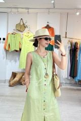 Đầm xẻ tà nút bọc màu Linen tưng Cói Design