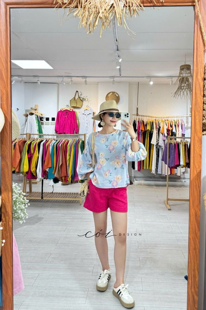 Áo tay phồng nút lưng linen hàn Cói Design