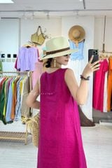 Đầm xẻ tà nút bọc màu Linen tưng Cói Design