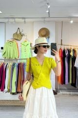 Áo gile xéo nút tay ngắn linen tưng premium Cói Design