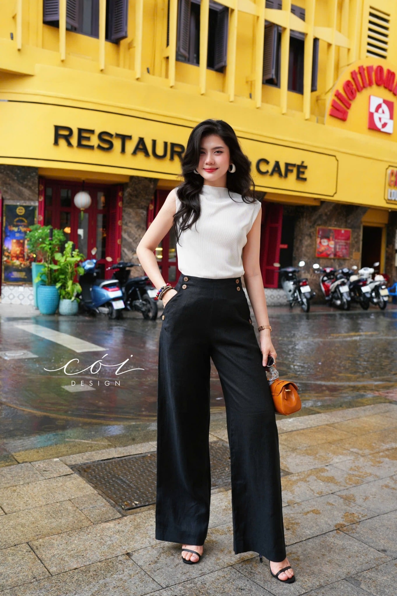 Quần suông phối nút linen tưng premium Cói Design