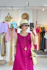 Đầm xẻ tà nút bọc màu Linen tưng Cói Design