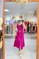 Đầm xẻ tà nút bọc màu Linen tưng Cói Design