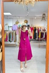 Đầm xẻ tà nút bọc màu Linen tưng Cói Design