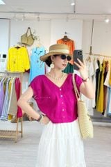 Áo tay xếp lưng đan dây chéo Linen Tưng Cói Design