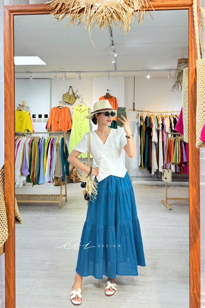 Áo gile xéo nút tay ngắn linen tưng premium Cói Design