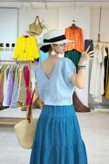 Áo tay xếp lưng đan dây chéo Linen Tưng Cói Design