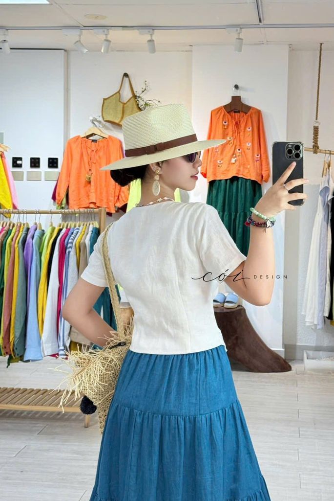 Áo gile xéo nút tay ngắn linen tưng premium Cói Design