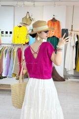 Áo tay xếp lưng đan dây chéo Linen Tưng Cói Design